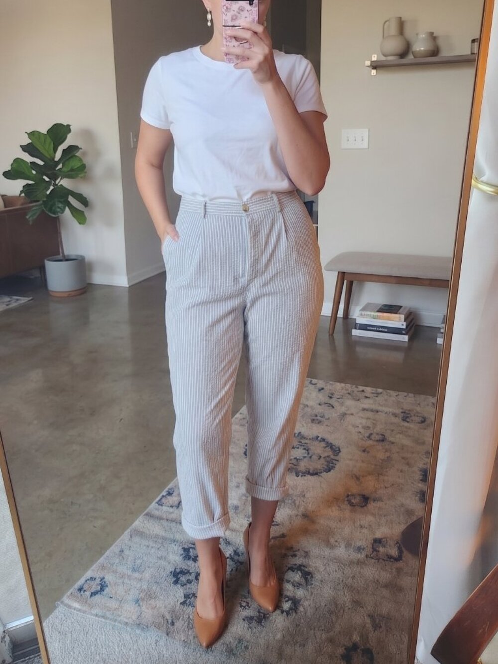 Vintage High-Rise Seersucker Pleated Trousers Size 6